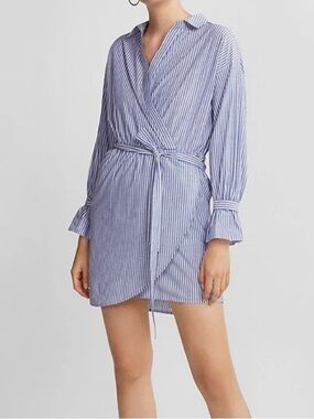 EXPRESS shirt wrap dress Sz XS EUC striped blue and white cotton